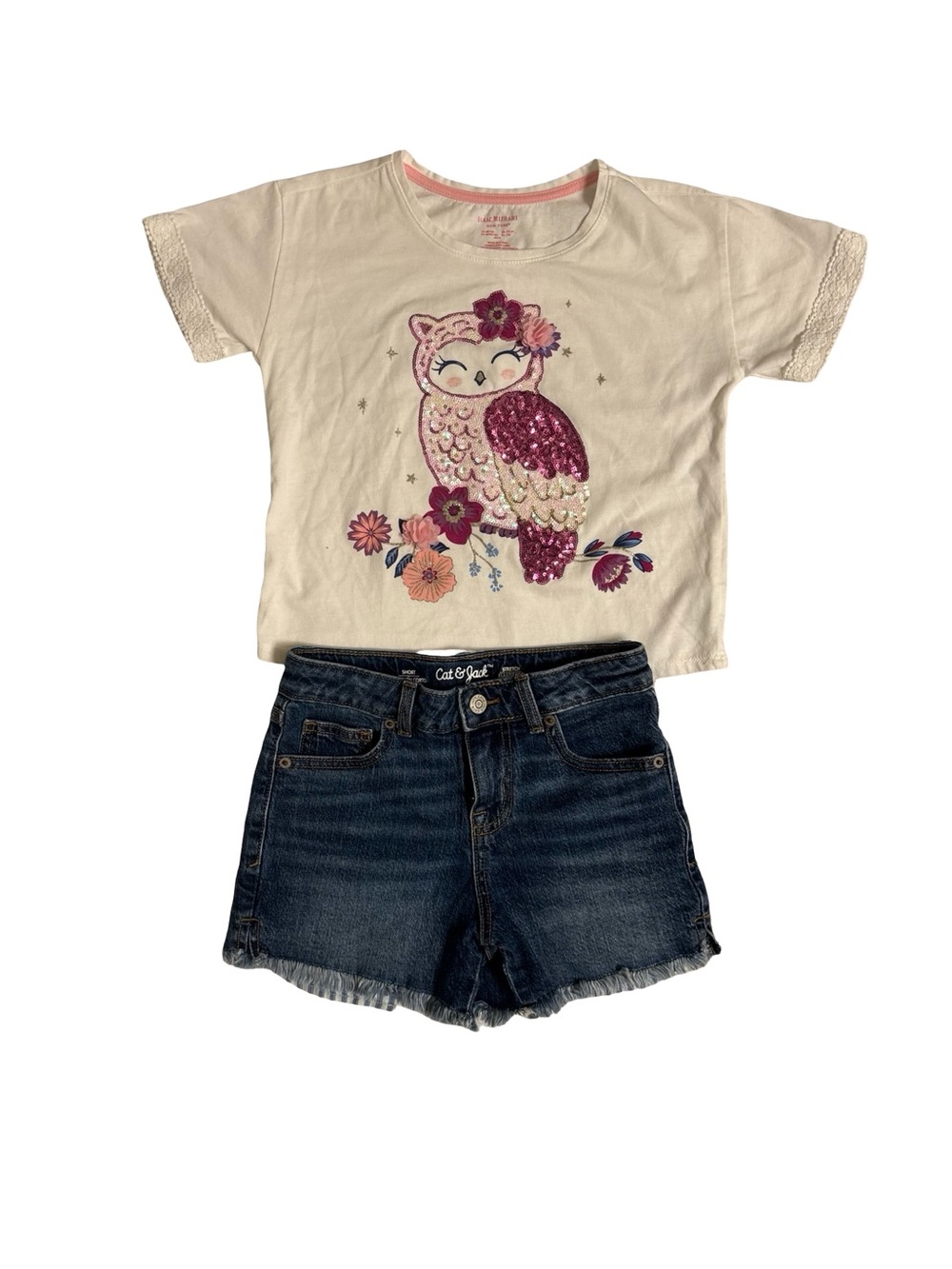 2 Piece Girls Denim Jeans & T-Shirt Bundle Size 7-8